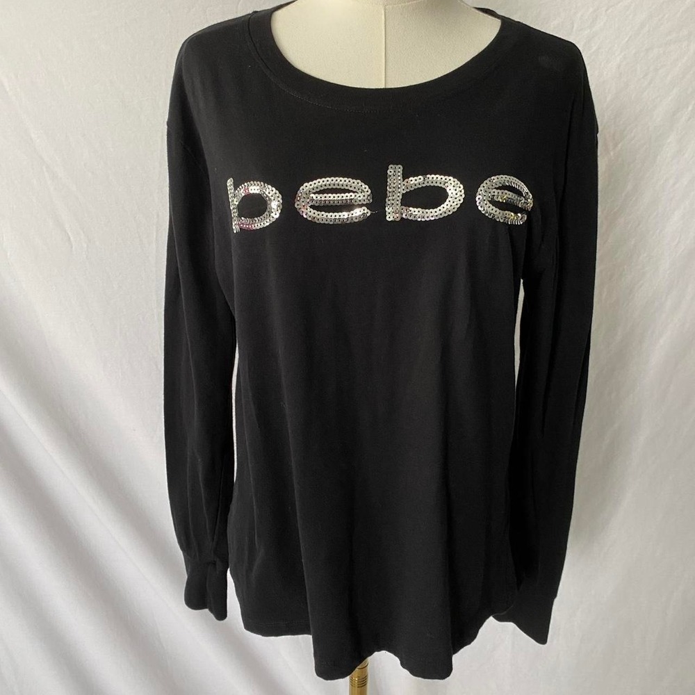 Bebe black long sleeve t‎ shirt sequins size medium y2k casual 2000s